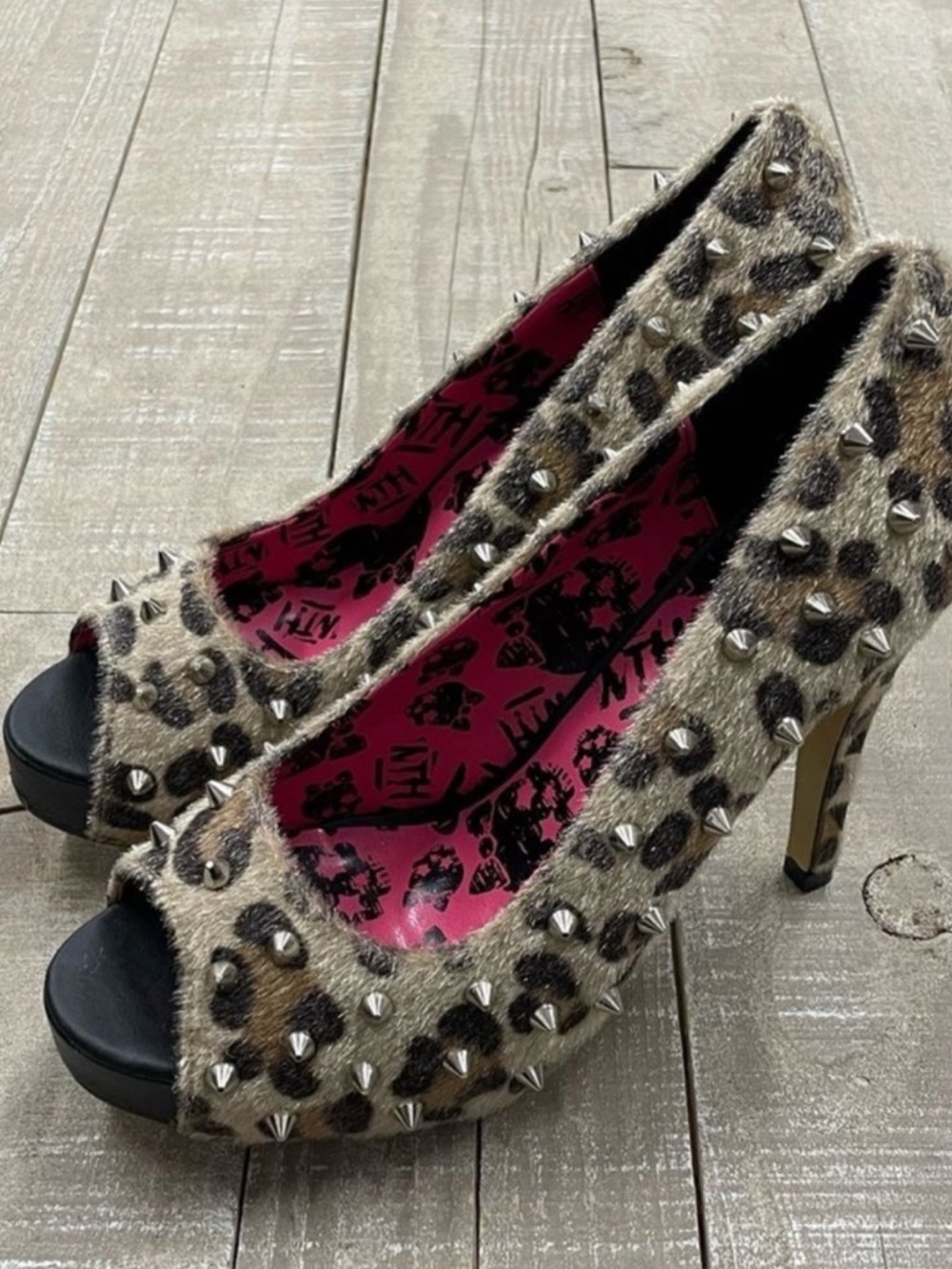 Abbey Dawn Leopard Peep Toe Platform Heels In Leopard.